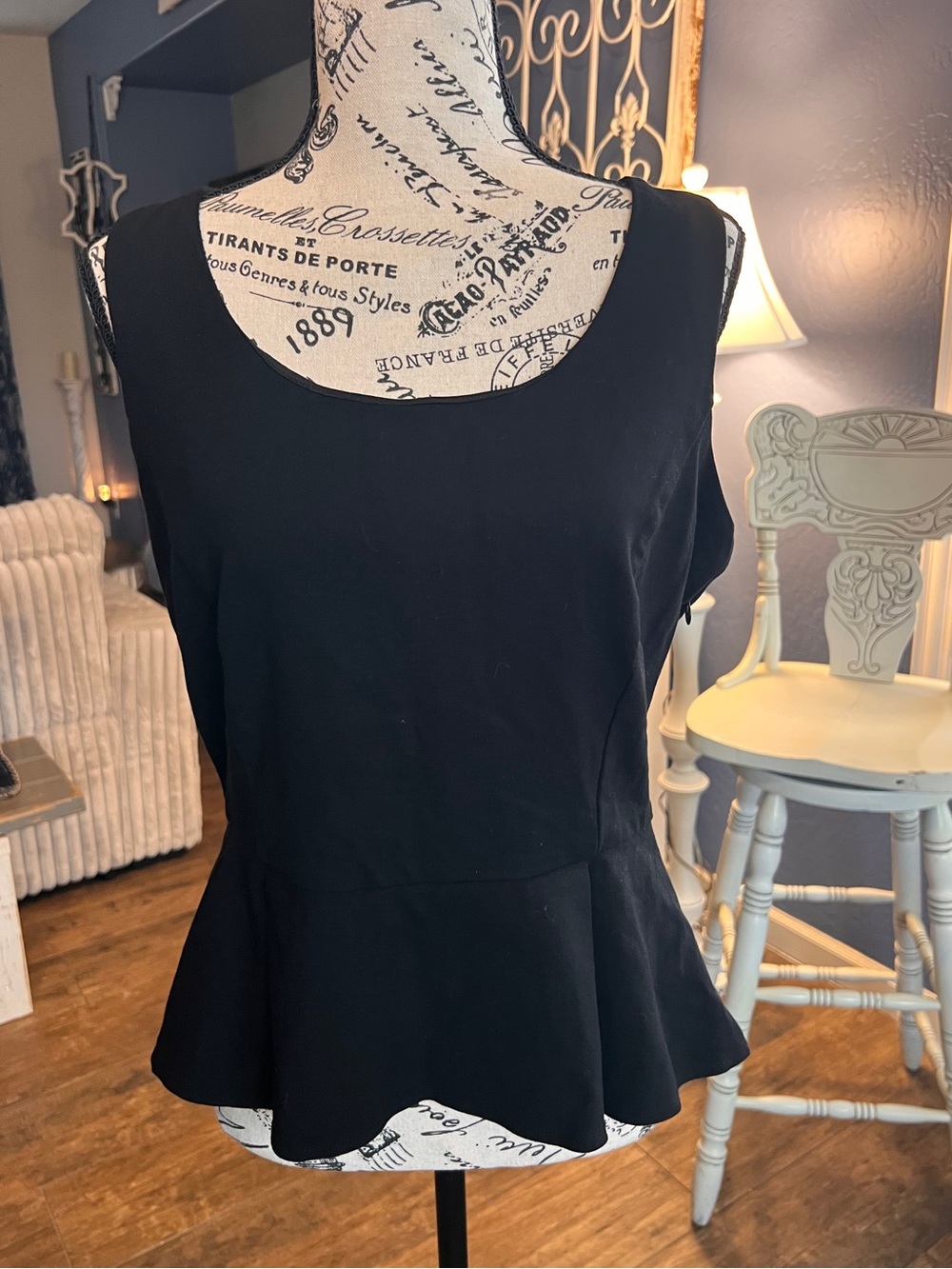 Boston Proper Black Sleeveless Peplum Top